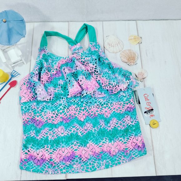 Cat & Jack Girl's Crochet Racerback Tankini Top Size M (7/8) - Picture 3 of 6